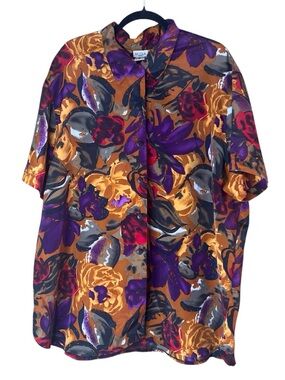 NICOLA Women’s abstract Floral Button-Up Shirt multicolor Short sleeve 24W